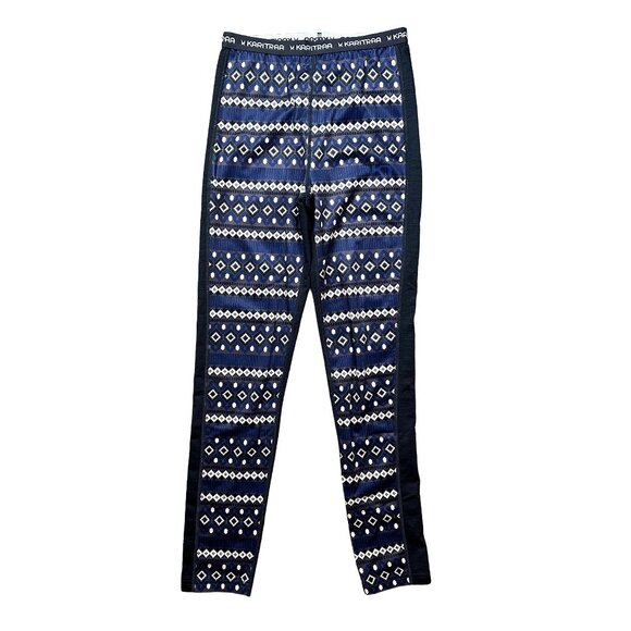 Kari Traa Lune Baselayer Pant Nordic Navy Blue White Skiing Est Size X-Small - Picture 1 of 4
